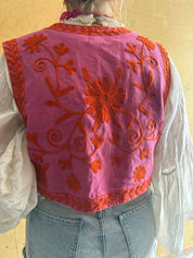 ToutVintage Gilet in cotone Suzani viola arancione