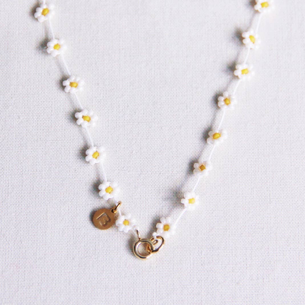 Bazou Collana con fiori di margherita bianchi e gialli