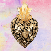 PINK PAMPAS Cuore Sacro in legno artigianale messicano con ex voto