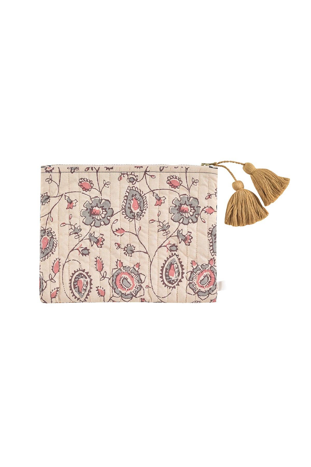 Louise Misha Domina Pochette trapuntata con nappine, fiori crema e rosa: Poesia crema-carbone / VOI