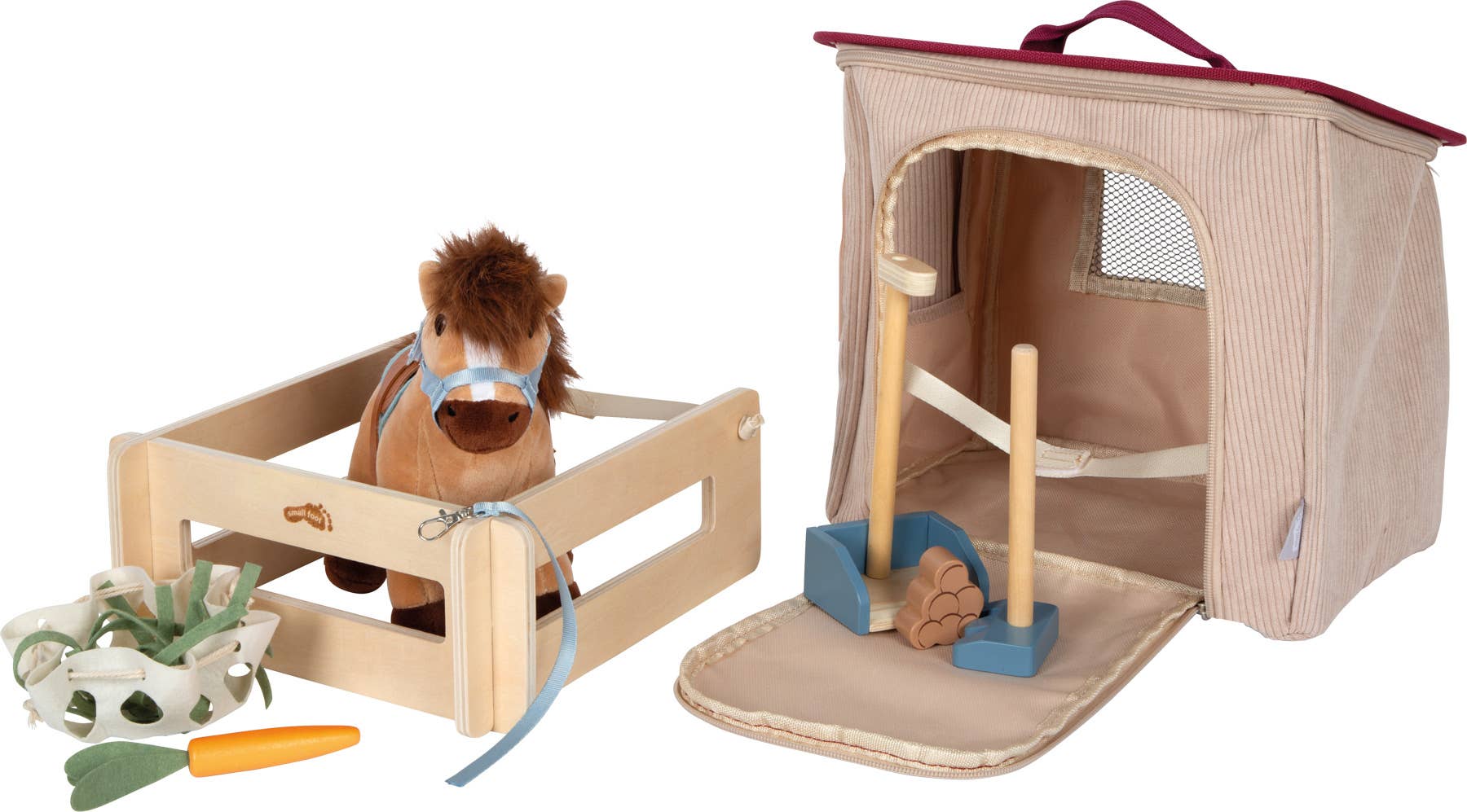 small foot Set da gioco cavallo con stalla e accessori nella borsa