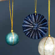 Kinta Cappuccio per pallina di Natale a righe con oro 3 cm: Blu Sera