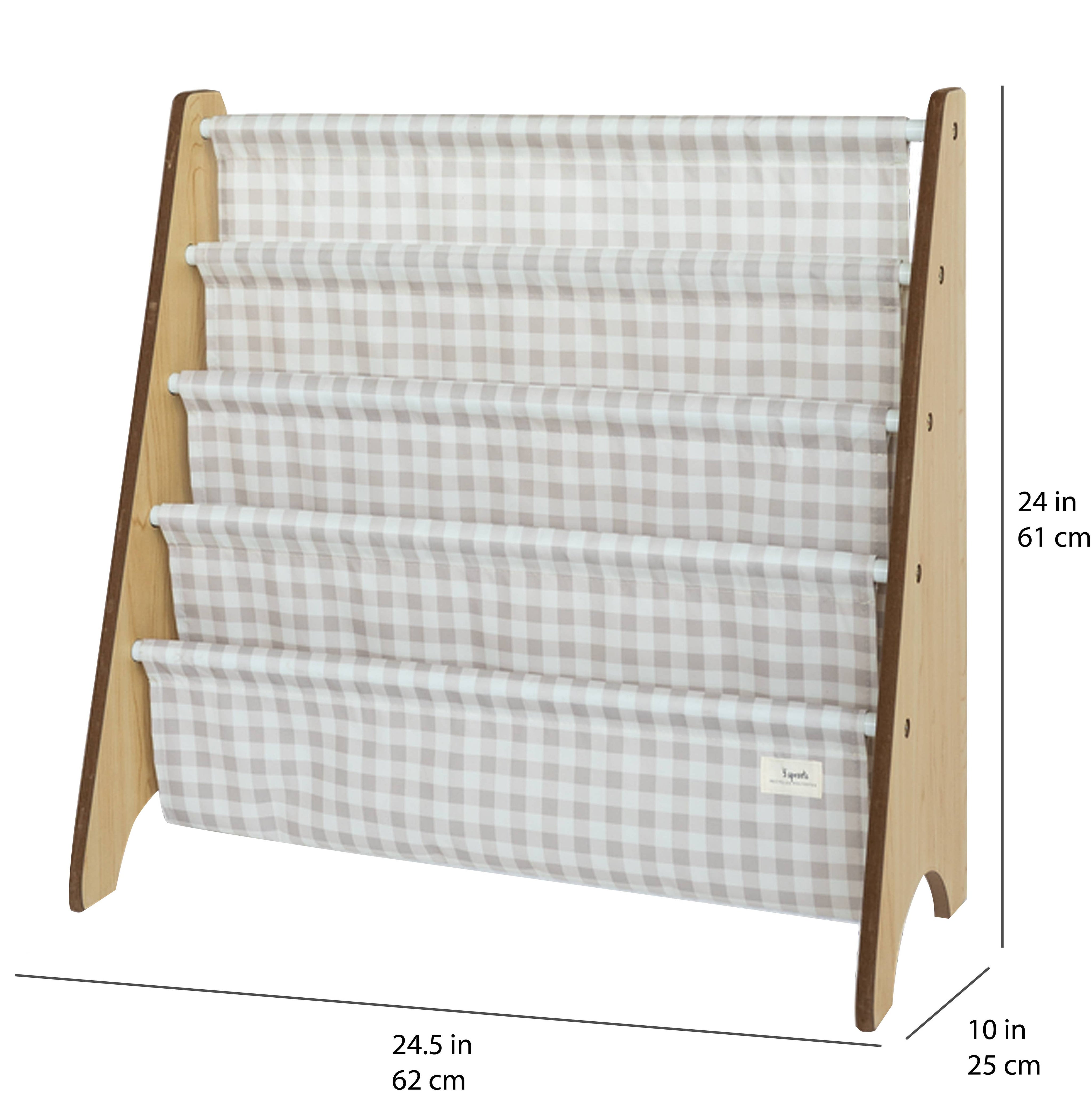 3 Sprouts Libreria per bambini con tessuto riciclato a quadretti - 3 Sprouts: Blu a quadretti