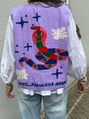 ToutVintage Gilet in cotone Suzani Serpente viola