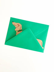 Kitty Kenda Papergoods Biglietto di auguri a forma di cane con salsiccia di bassotto in piedi