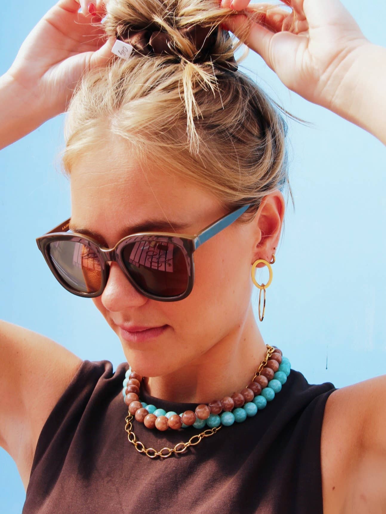 Bazou Collana con perline in pietra naturale XL - marrone