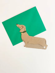 Kitty Kenda Papergoods Biglietto di auguri a forma di cane con salsiccia di bassotto in piedi