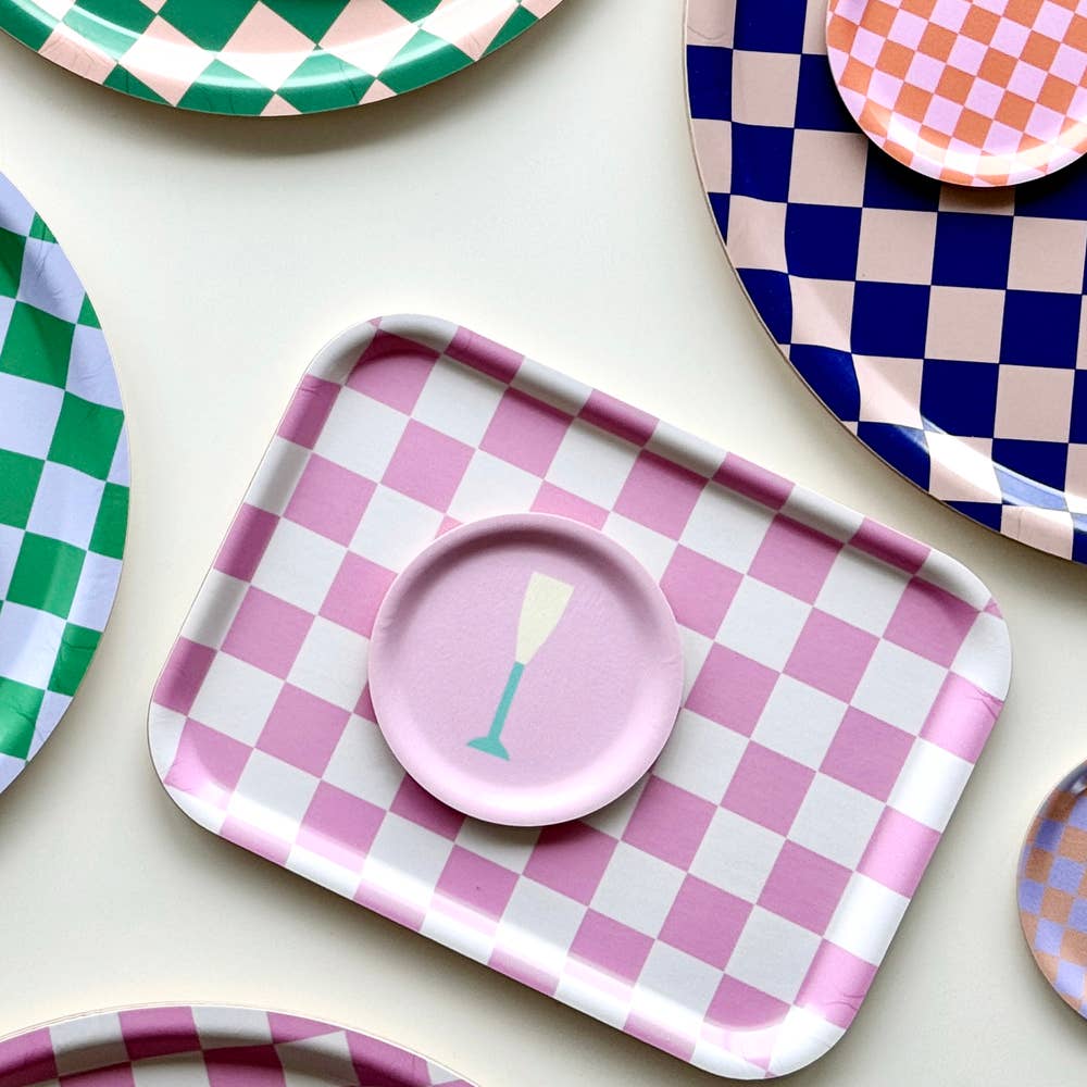 BLU KAT Vassoio da portata rettangolare Rasberry/Cream CHECKER - 27x20 cm