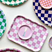 BLU KAT Vassoio da portata rettangolare Rasberry/Cream CHECKER - 27x20 cm