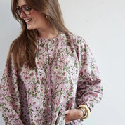 Bonheur du Jour Blusa donna stampata fiori indiani - Rosa/Malva