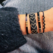 Bazou Bracciale in raso con anelli - nero/oro