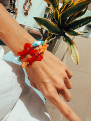 Goupi Lab Bracciali doppi con chips semipreziose turche e arancioni e granchio in vetro: Turchese