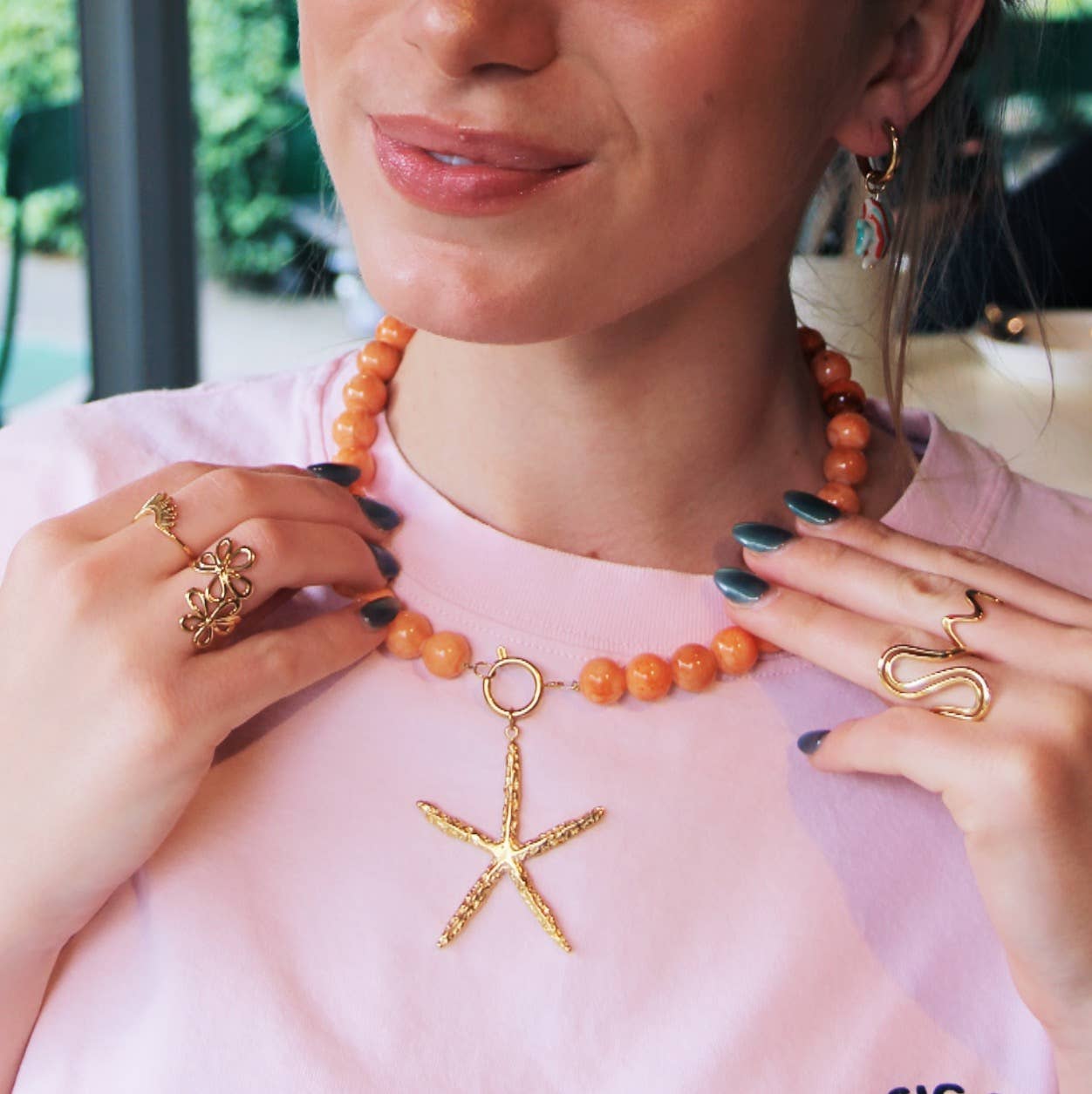 Bazou Collana con perline in pietra naturale XL - colori misti