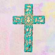 PINK PAMPAS Croce messicana artigianale in Legno con ciondoli ex voto