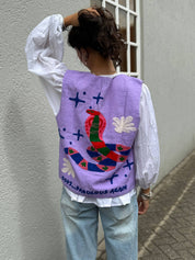 ToutVintage Gilet in cotone Suzani Serpente viola
