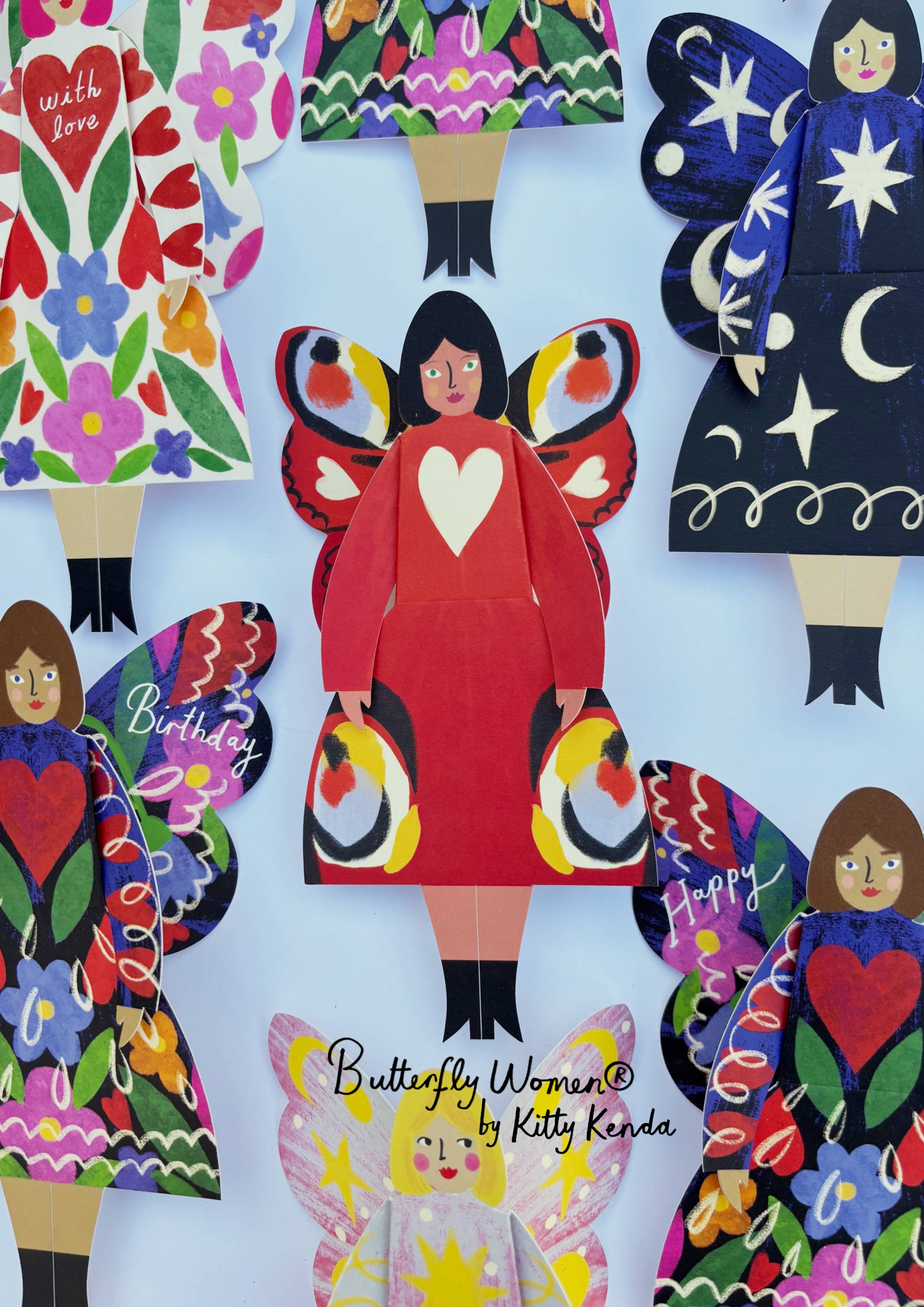 Kitty Kenda Papergoods Biglietto di Auguri Donna Farfalla Seduta - Pavone