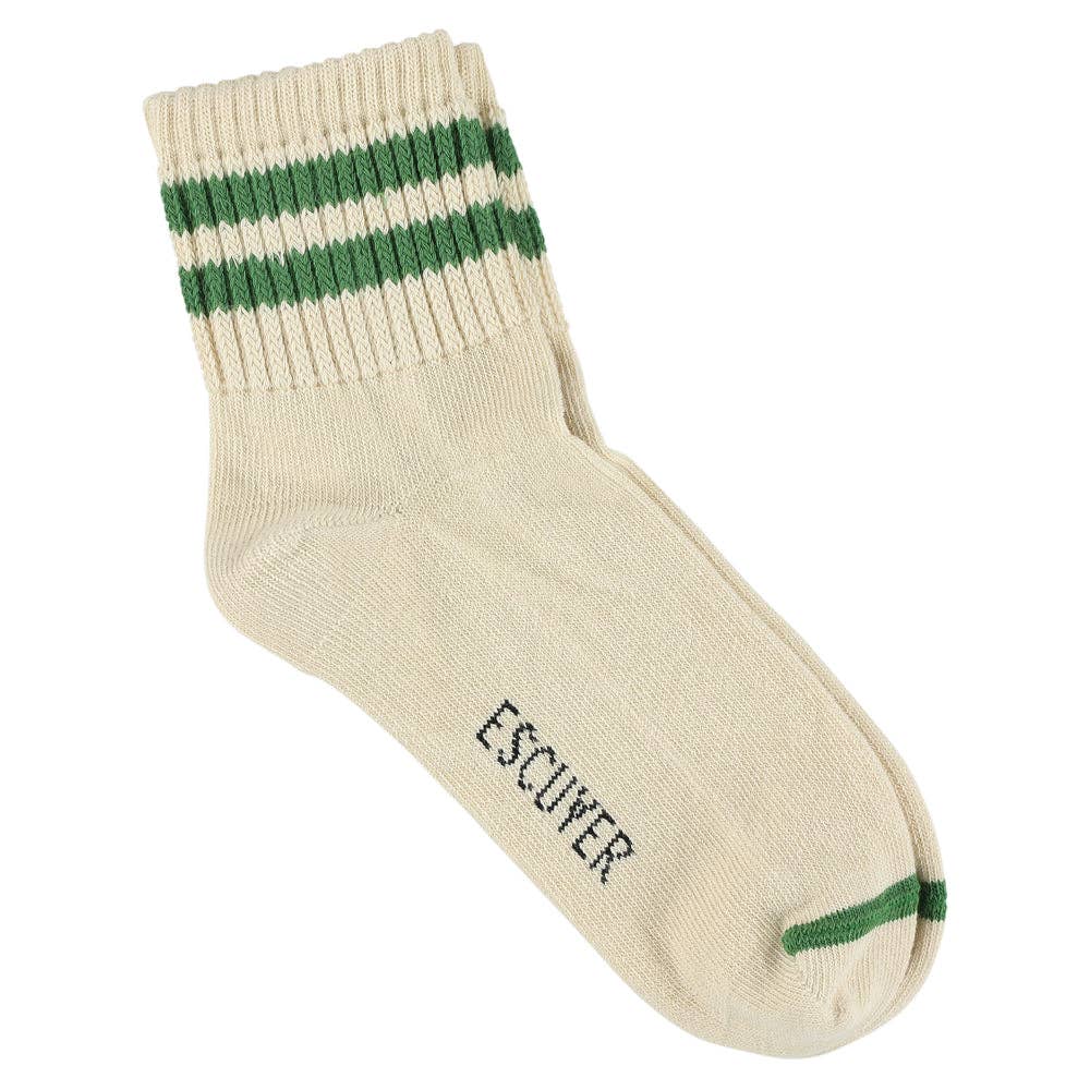 ESCUYER Calzini alla caviglia a righe da donna - Ecru / Verde: EU 36/41 UK 3.5/7 US 6/9.5