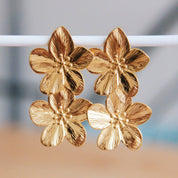 Bazou Orecchino elegante in acciaio inossidabile a 2 fiori - oro