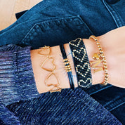 Bazou Bracciale intrecciato a cuore - nero/placcato oro