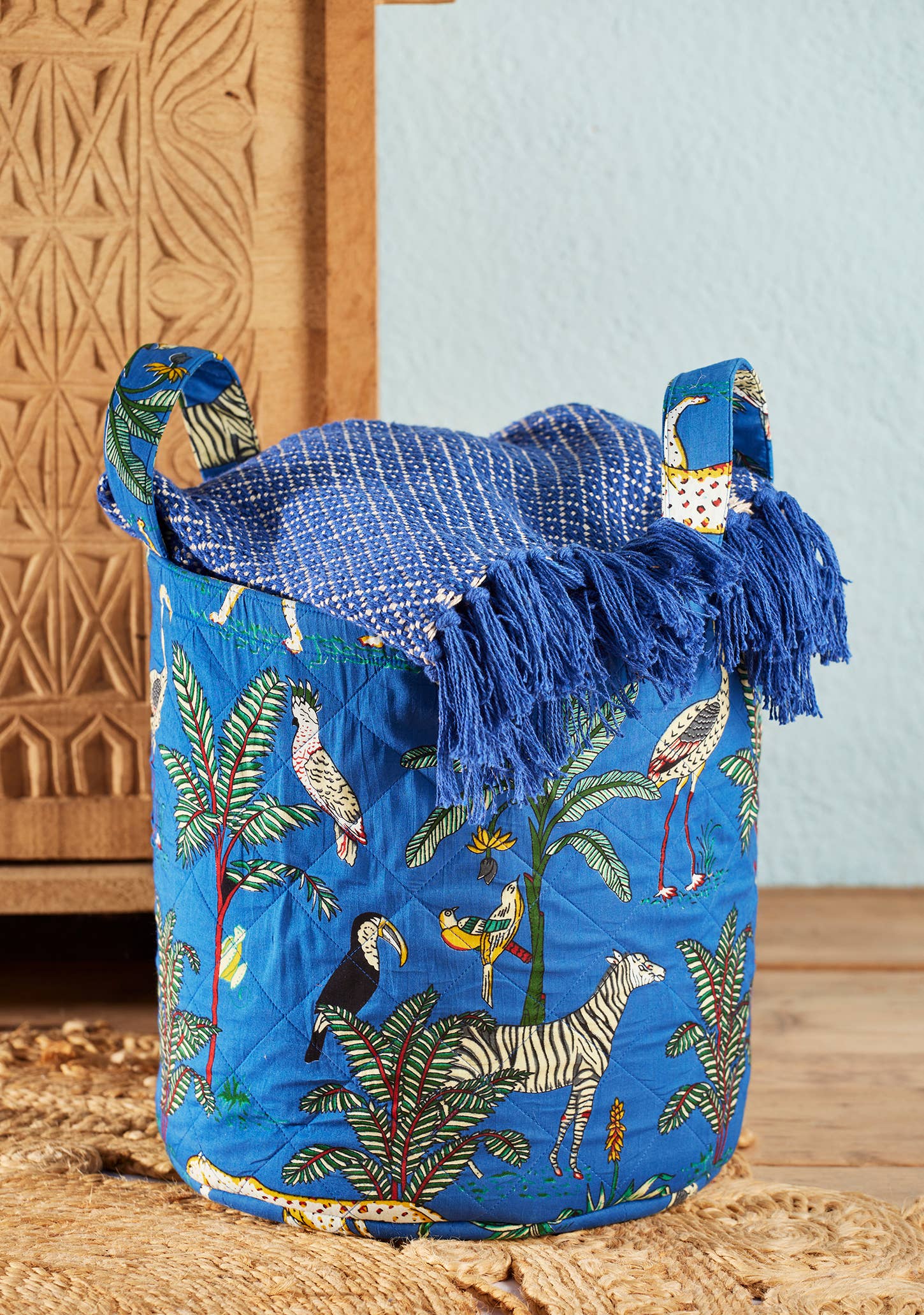 Namaste Borsa per biancheria con stampa jungle: Blu (BL)