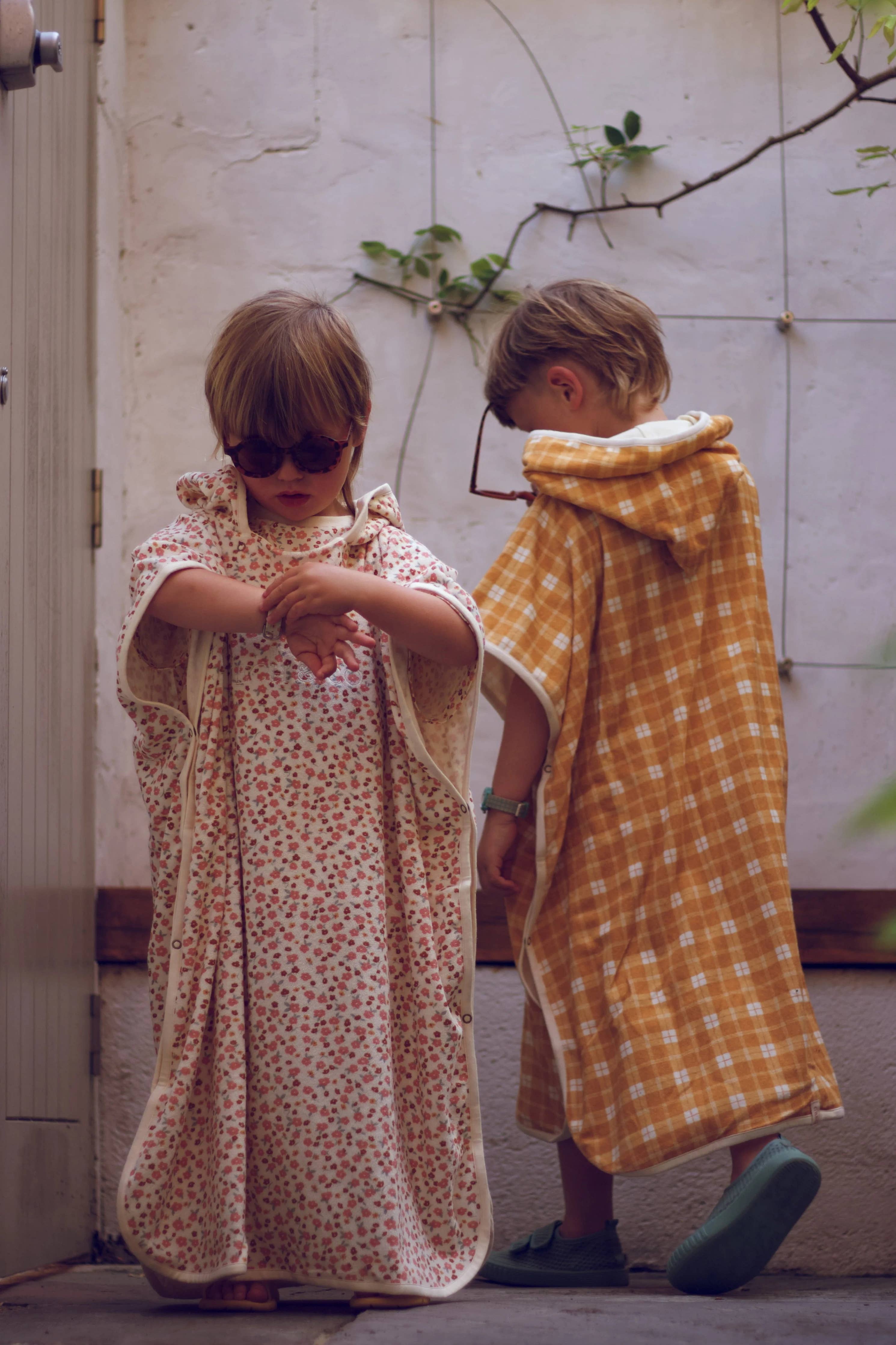 GRECH & CO Poncho Asciugamano da Bagno | Cotone Organico - Prato al Tramonto