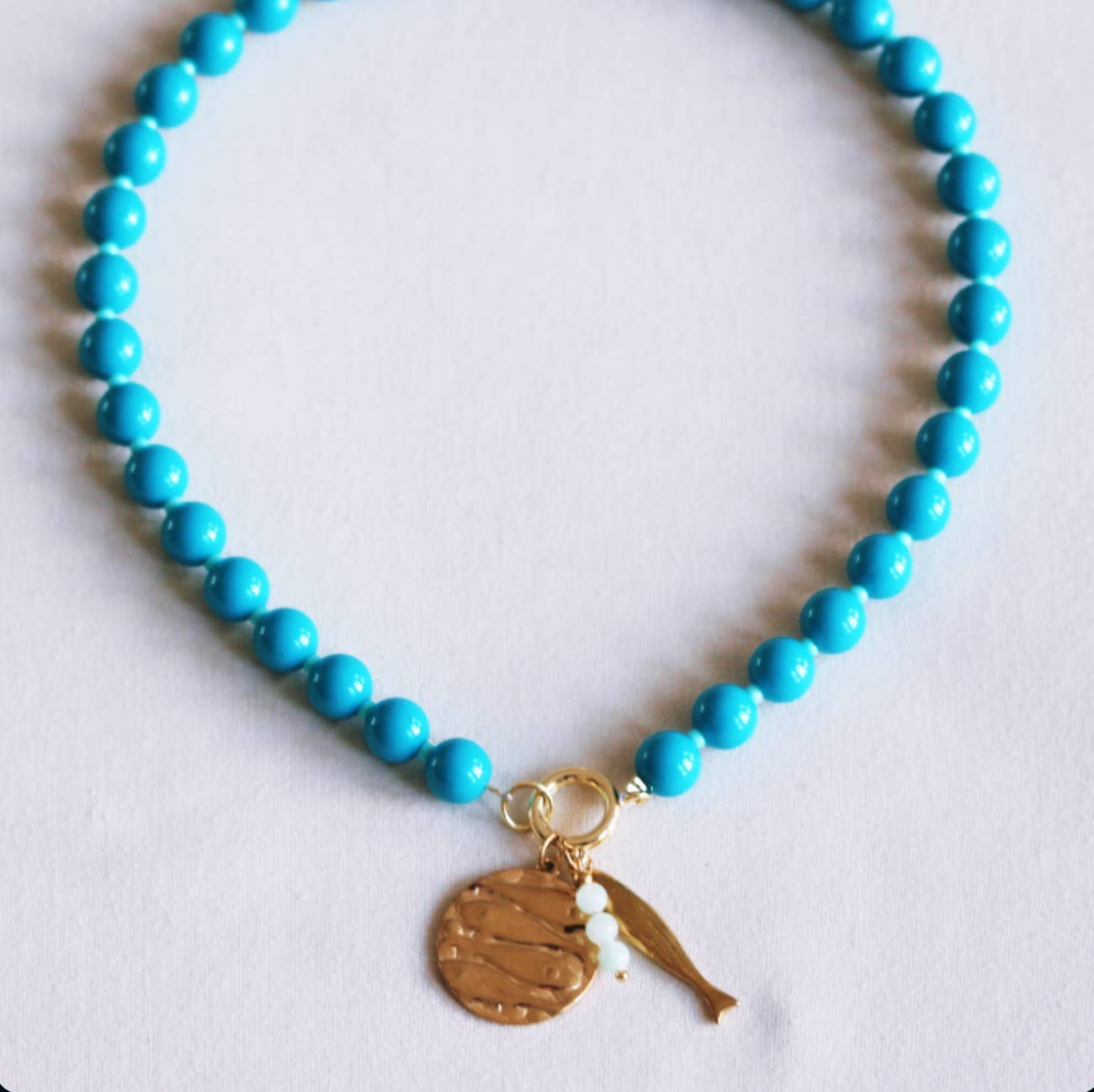Bazou Collana di perline Miyuki con ciondoli - petrolio/menta