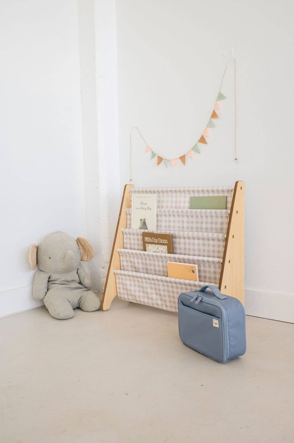 3 Sprouts Libreria per bambini con tessuto riciclato a quadretti - 3 Sprouts: Blu a quadretti