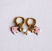 Bazou Orecchini con pesciolini, mini cuore e perla - rosa chiaro