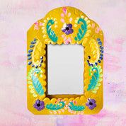 PINK PAMPAS Specchio artigianale messicano in latta con disegno folk