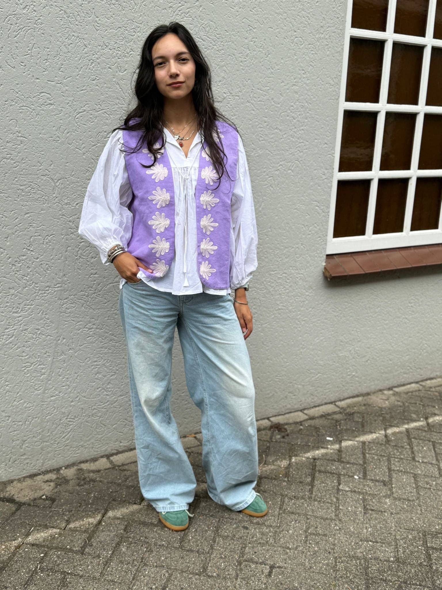 ToutVintage Gilet in cotone Suzani Serpente viola