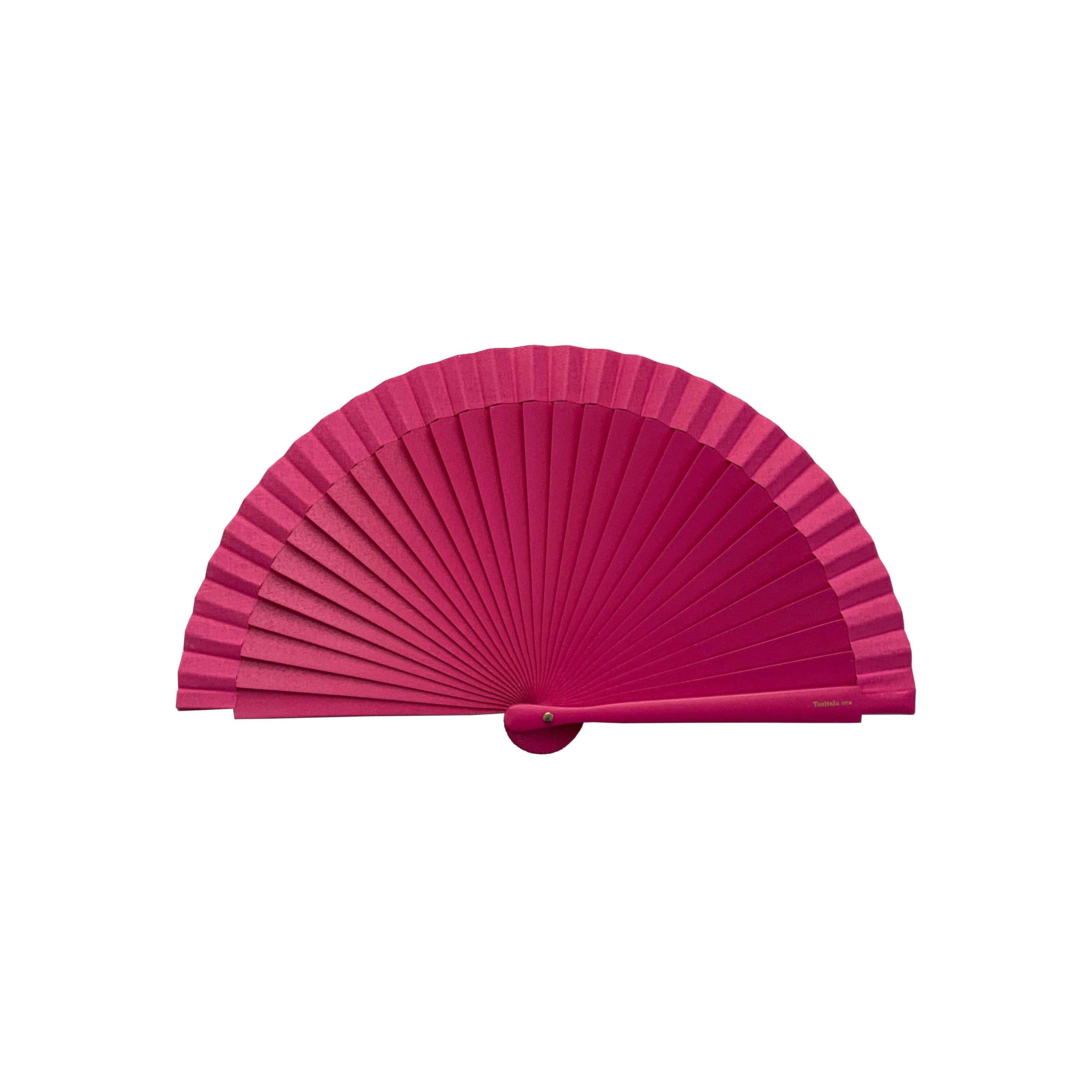 Tusitala Barcelona Ventilatore a pochette fucsia, in legno e cotone