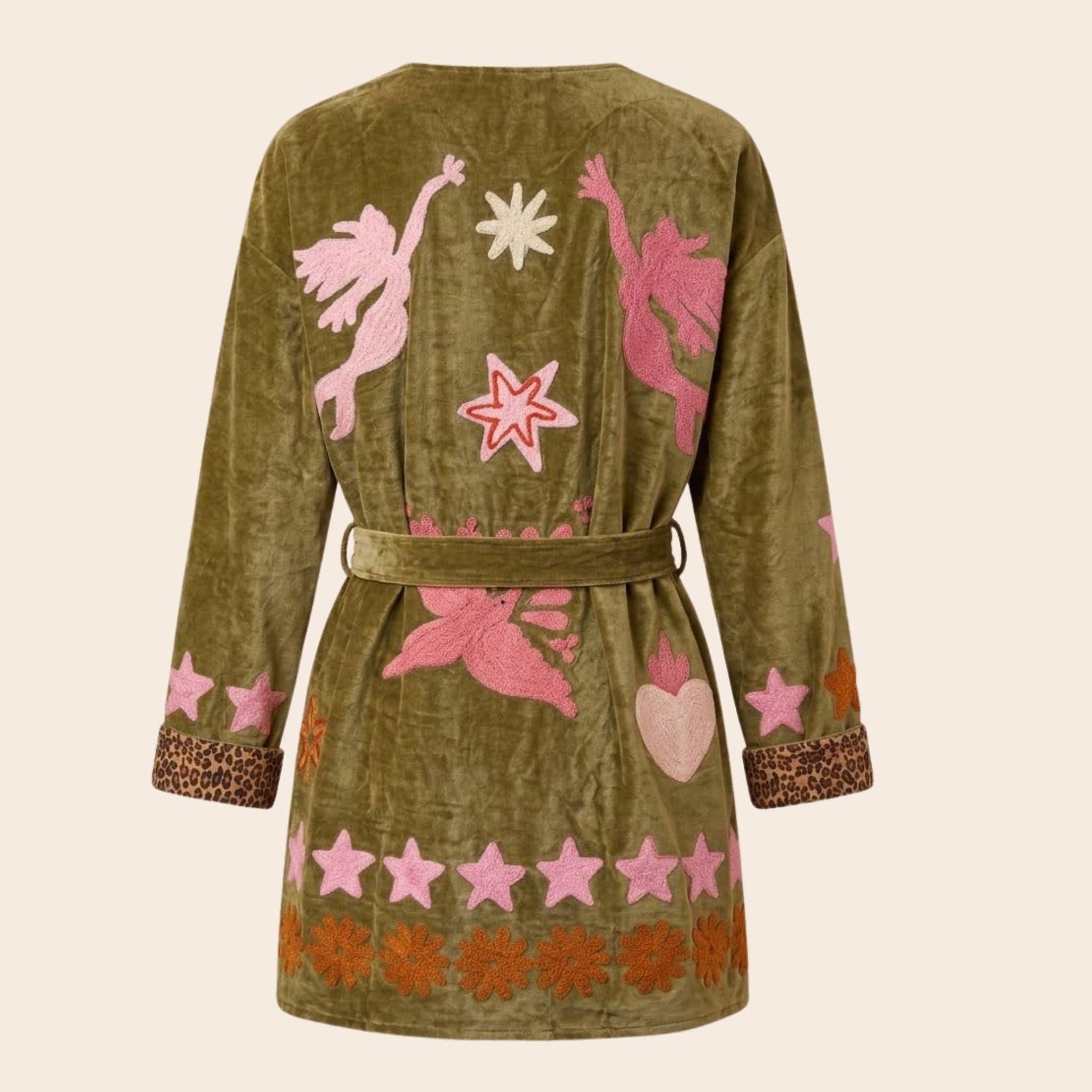 TOUT - Kimono in velluto medio-lungo verde: Panter