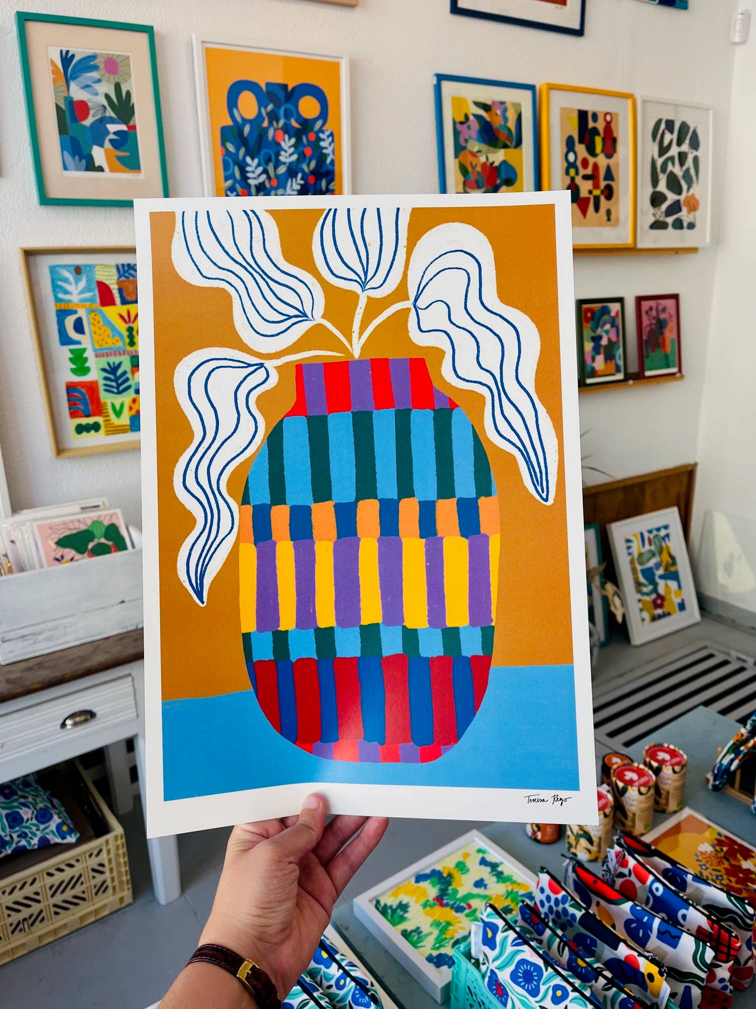 Teresa Rego Stampa d'Arte Fine a Strisce Vaso: A4