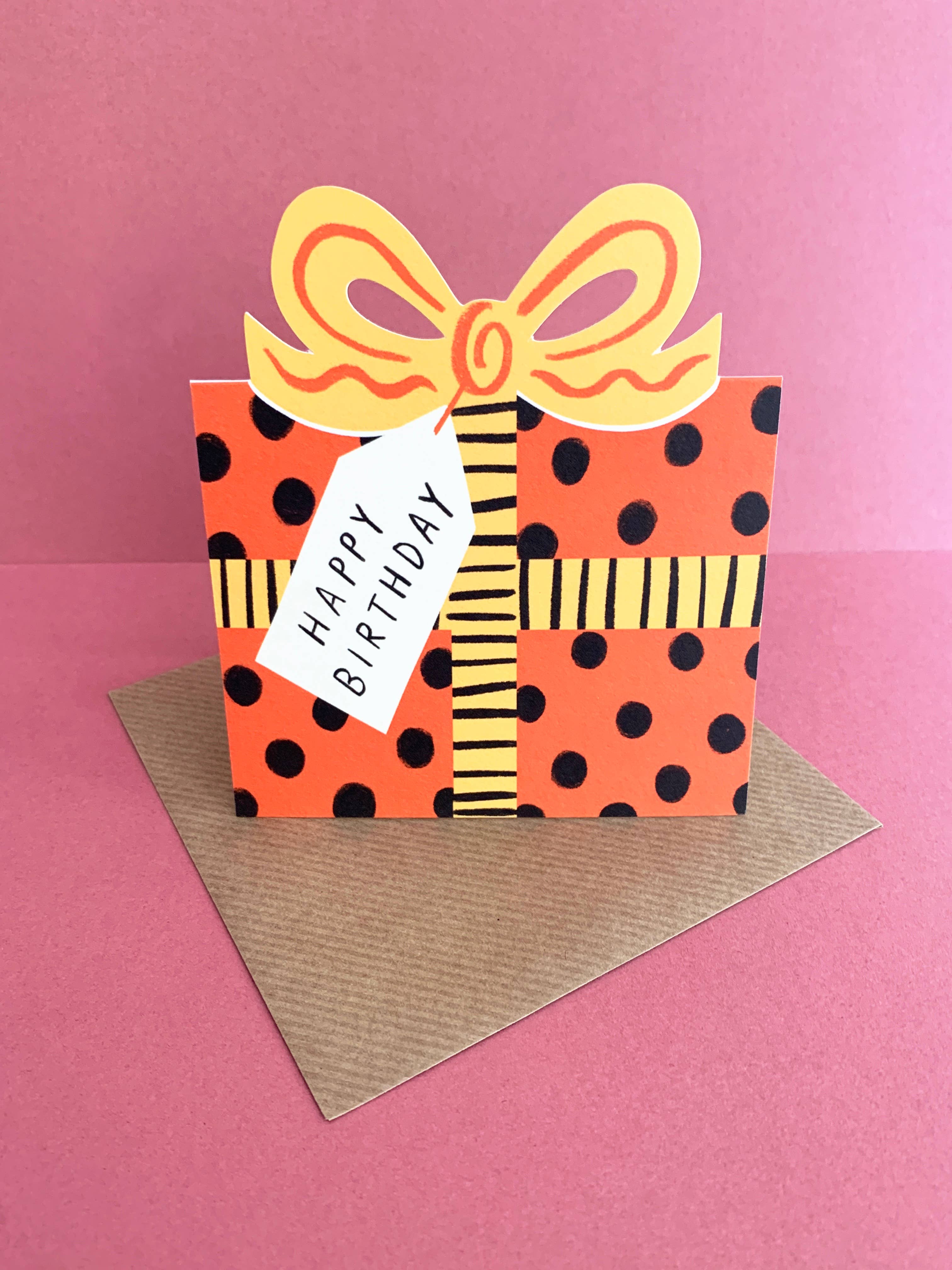 Kitty Kenda Papergoods Biglietto di Auguri a Forma di Fiocco per Compleanno - Quadri Rosso Blu