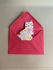 Kitty Kenda Papergoods Biglietto di auguri a forma di gatto seduto a forma di gattino: Festa della mamma floreale
