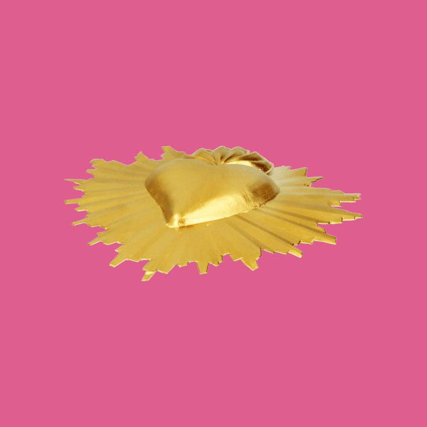 PINK PAMPAS Cuore ex voto messicano artigianale in metallo dorato