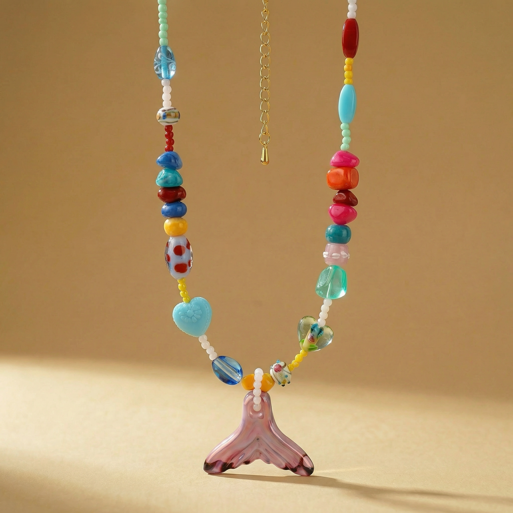 Goupi Lab Collana colorata con perline a forma di coda di sirena gialla o rosa: Pink