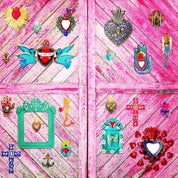 PINK PAMPAS Cuore ex voto messicano artigianale in metallo raggi oro