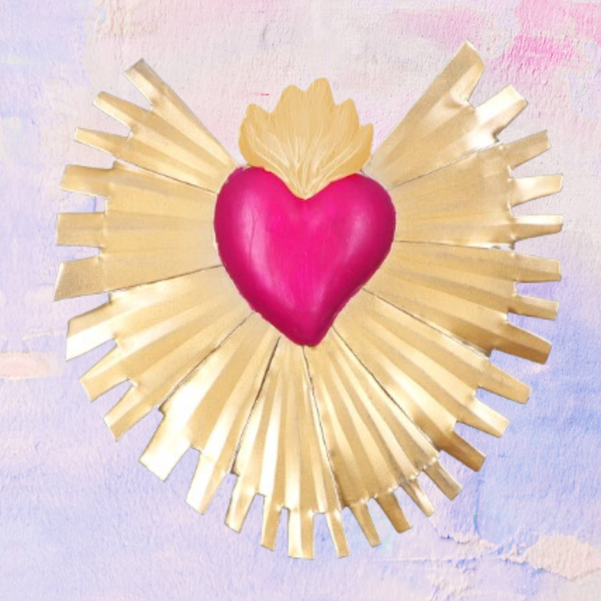 PINK PAMPAS Cuore ex voto messicano artigianale in metallo raggi oro