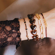 Bazou Bracciale con perline di resina a forma di cuore XL - marrone