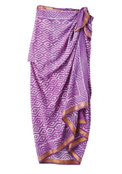Namaste Sarong in cotone stampato a blocchi Dabu con bordura in broccato