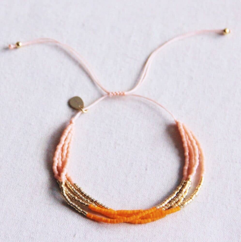 Bazou Bracciale Miyuki quadruplo - salmone/arancione/placcato oro
