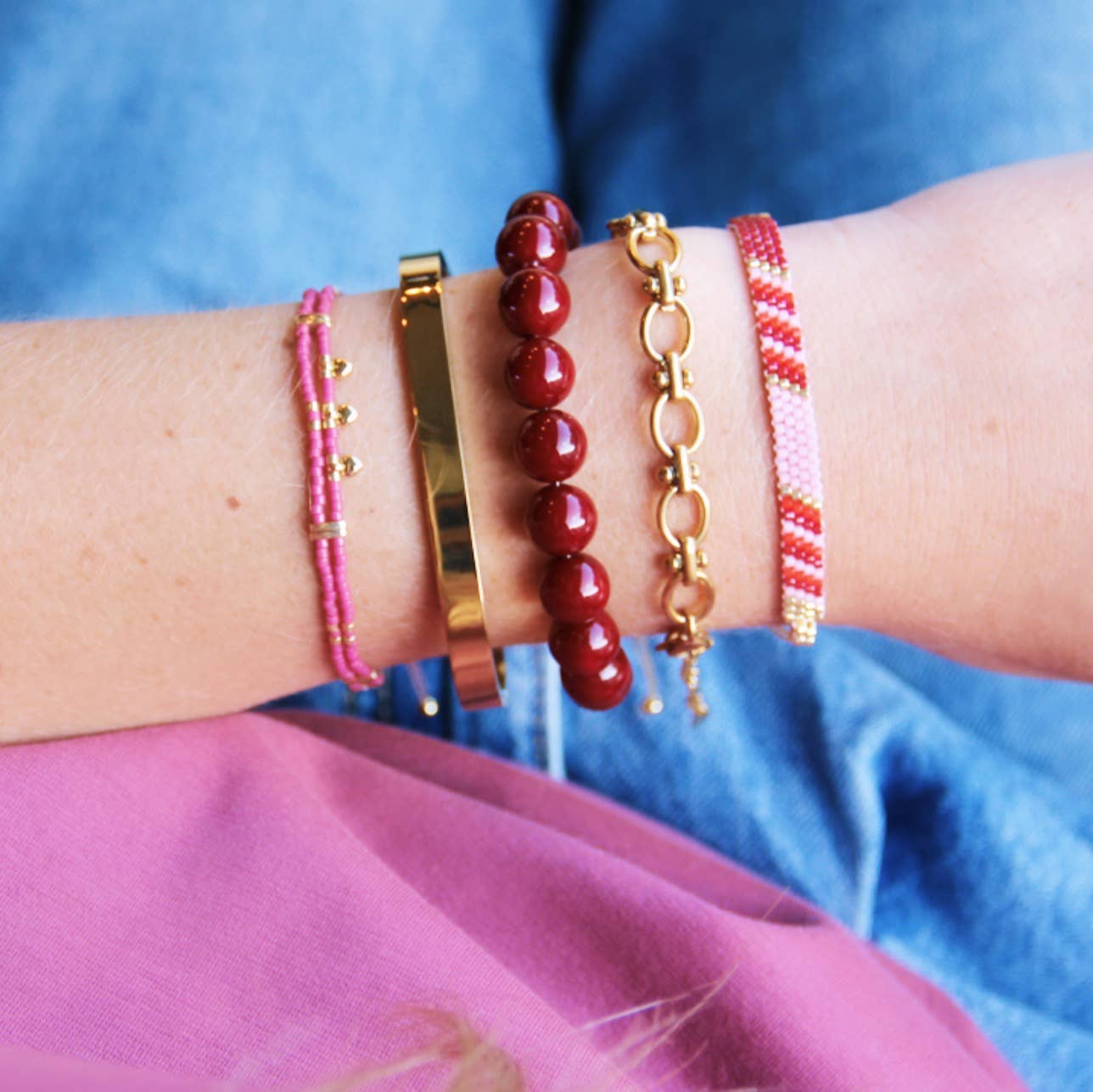 Bazou Bracciale dppio miyuki con 3mini cuori - marrone scuro