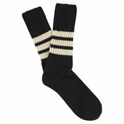 ESCUYER Calzini Stripes Crew - Nero/ Ecru: EU 39/45 UK 6/10.5 US 6.5/11