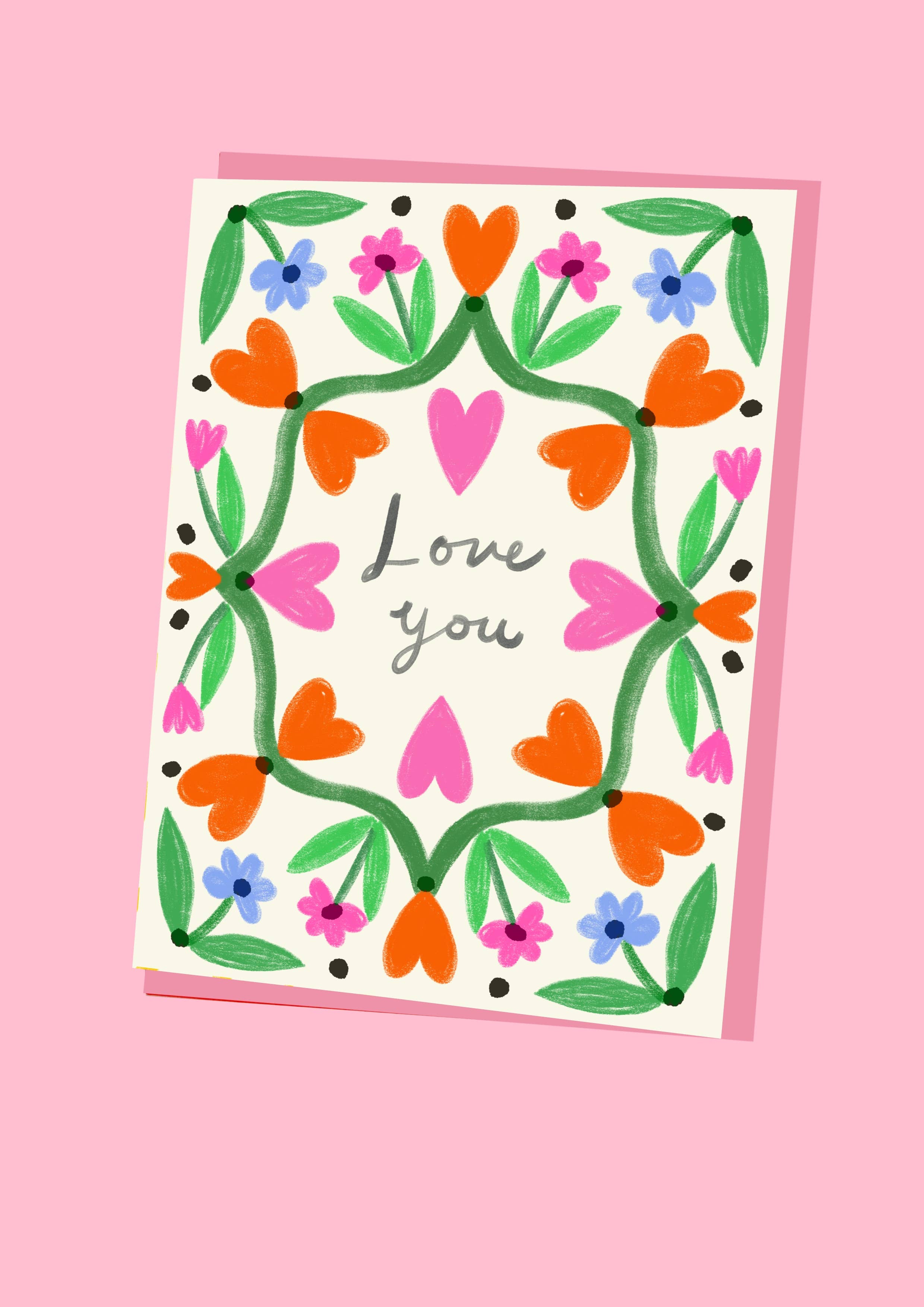Kitty Kenda Papergoods Biglietto di Auguri con Bordo Floreale Ti Amo
