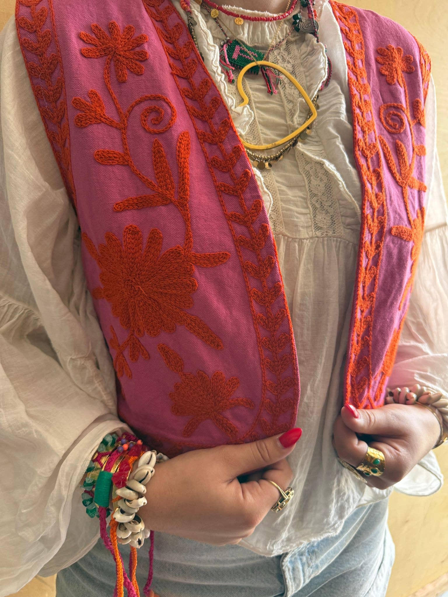 ToutVintage Gilet in cotone Suzani viola arancione