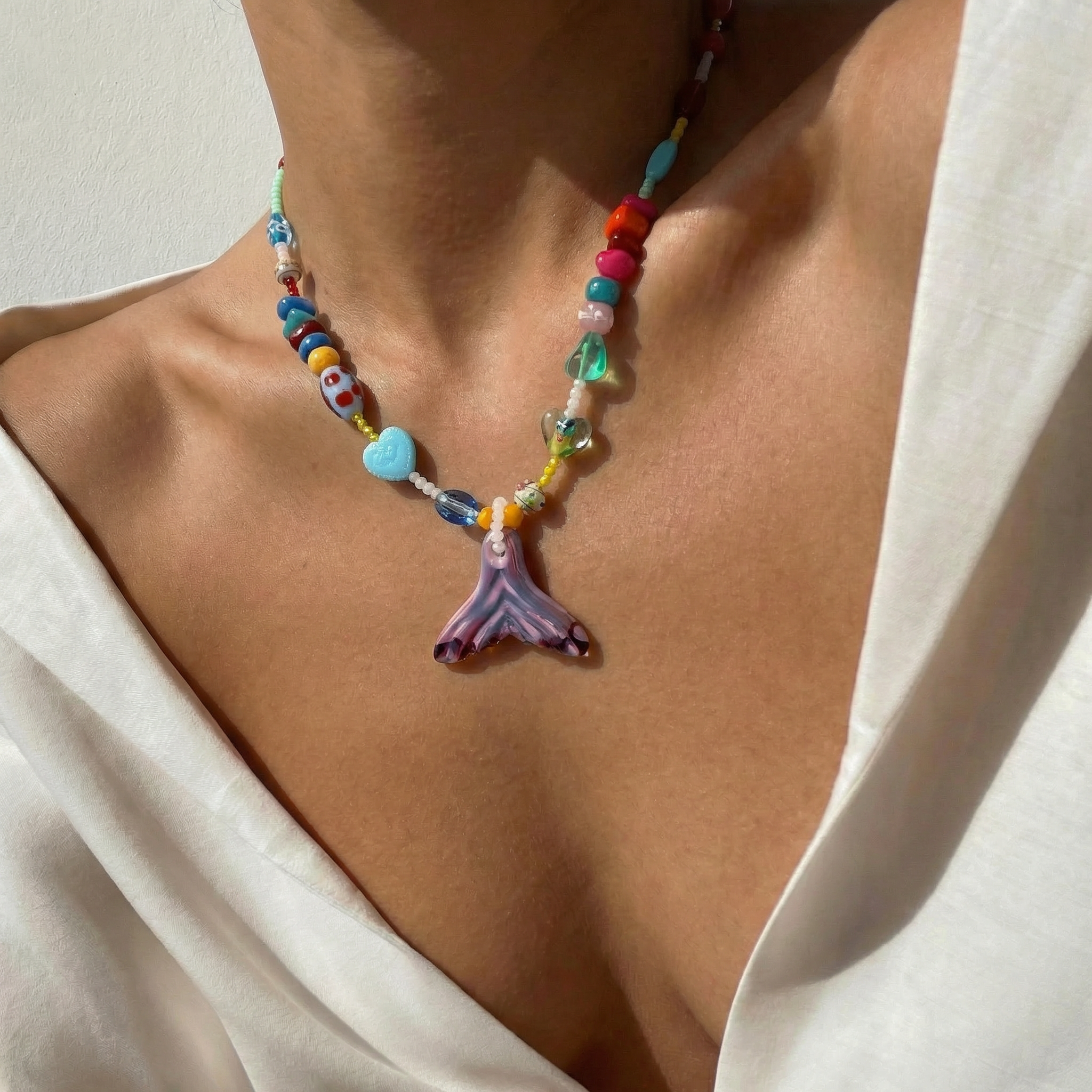 Goupi Lab Collana colorata con perline a forma di coda di sirena gialla o rosa: Yellow