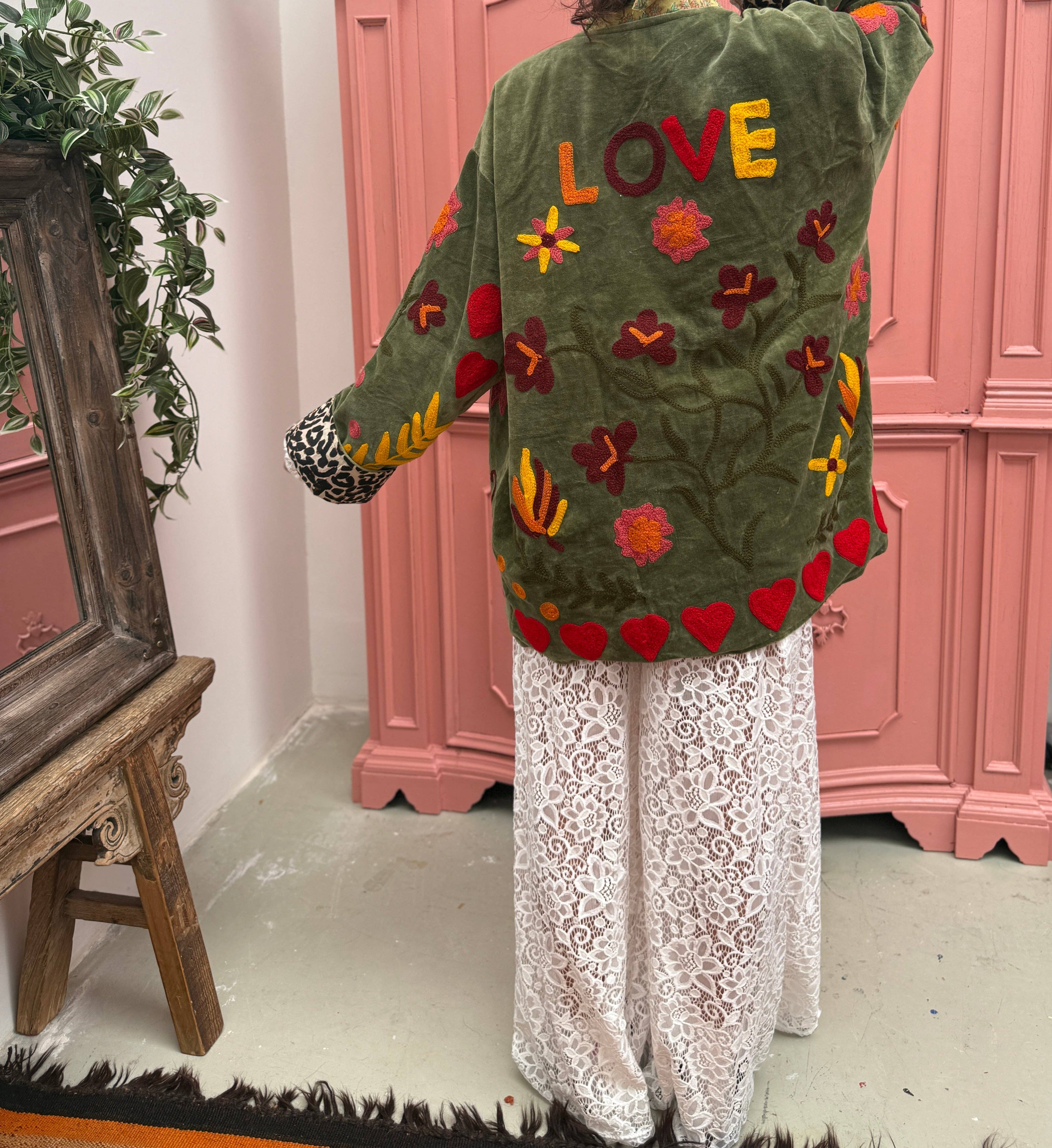 ToutVintage Giacca di velluto LOVE verde: Stripes
