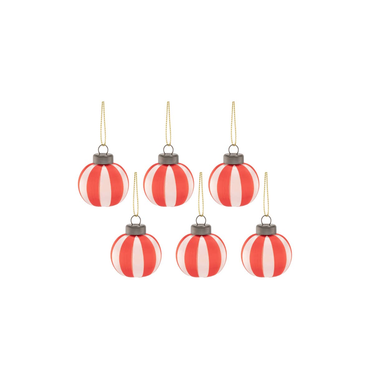 Sass & Belle Europe Piccole palline a forma di gomitolo a righe rosse e bianche - set da 6