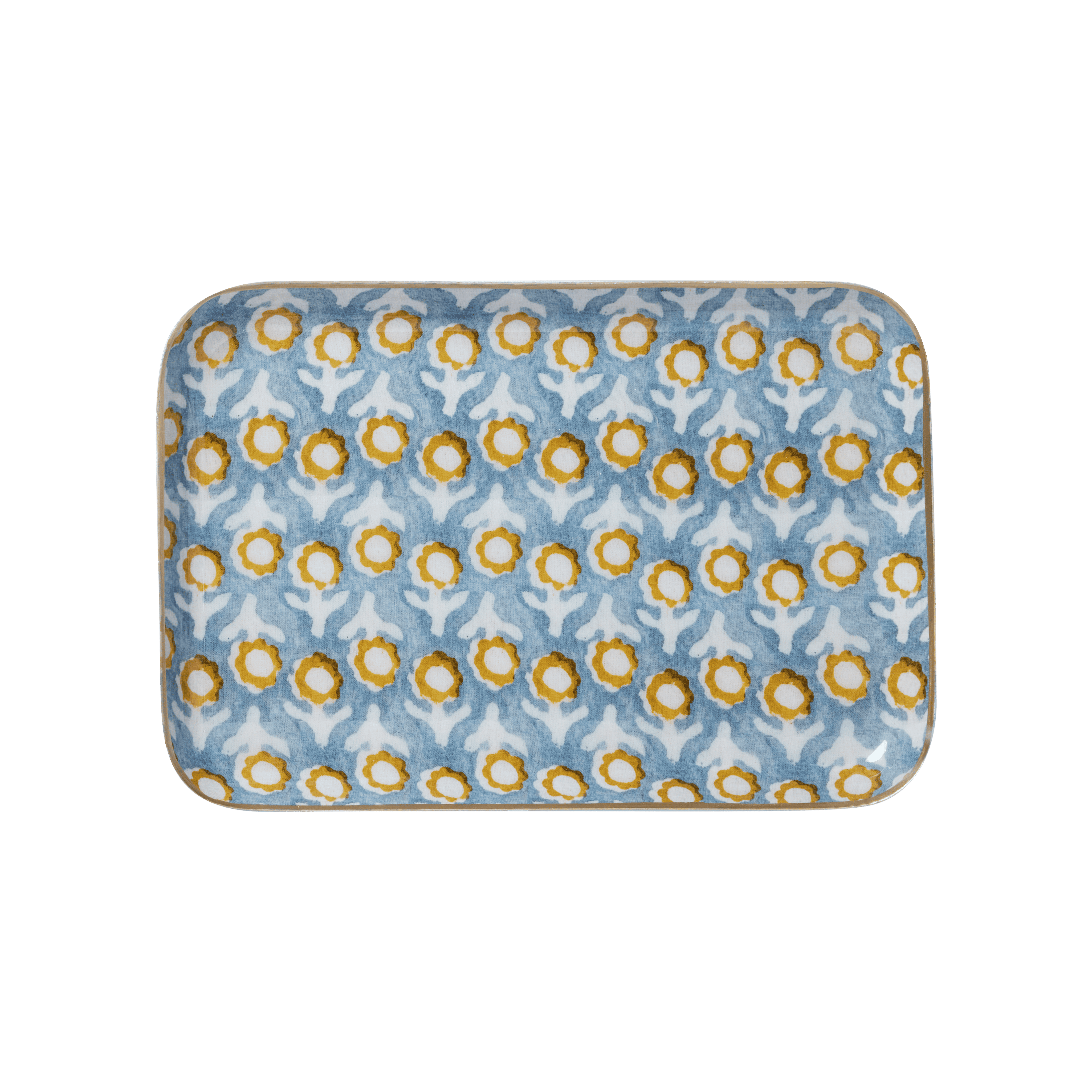 Bonheur du Jour Vassoio Bohème Chic con Fiori in Metallo Smaltato Isha Blu